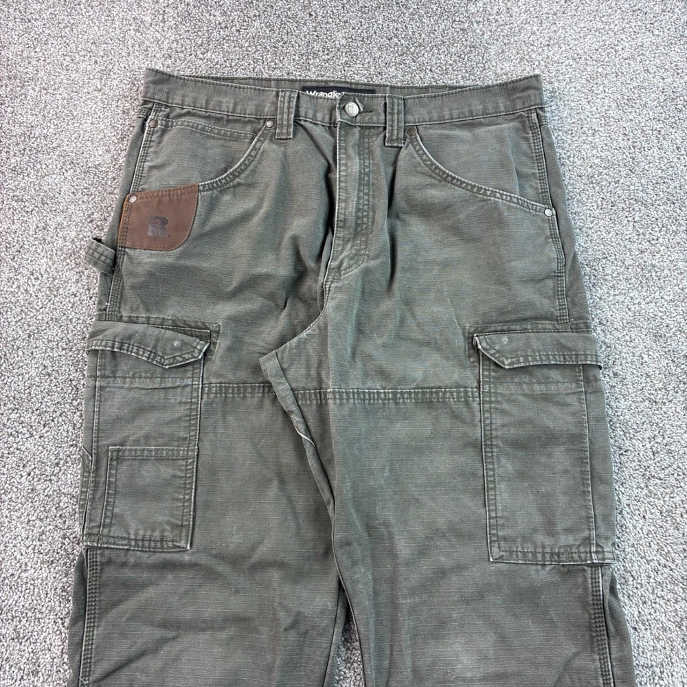 Wrangler Riggs Cargo Pants Mens 36x34 Olive Green Carpenter Ripstop Canvas - Picture 2 of 6
